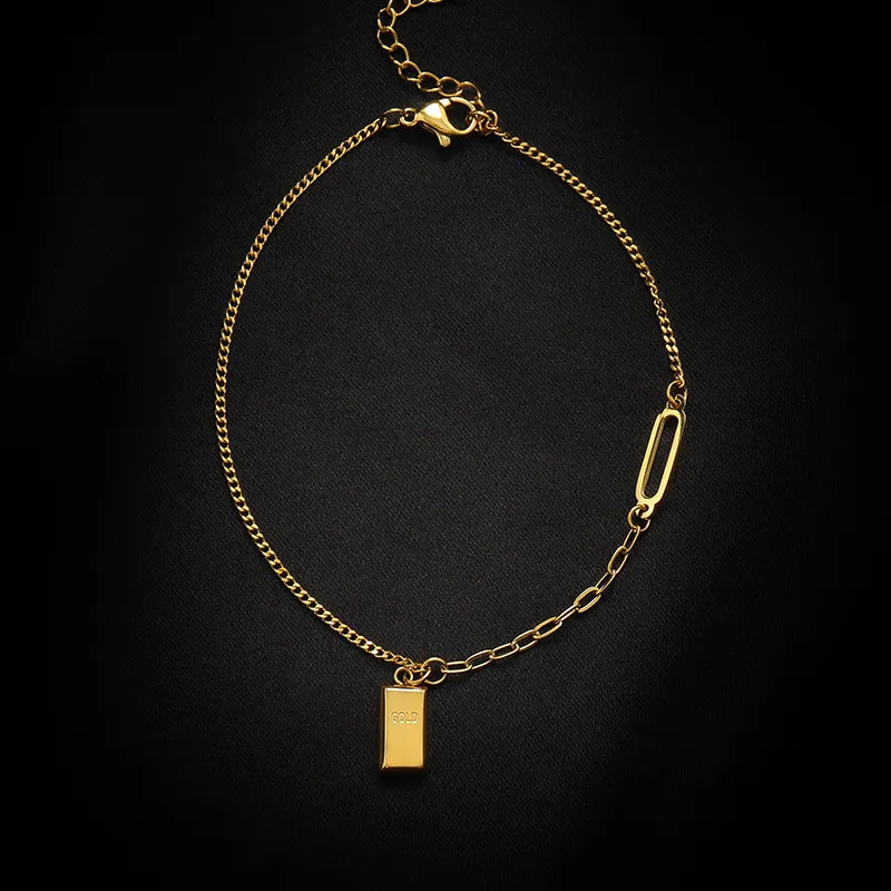 The Lucky Gold Bar Link Anklet | Minimalist Geometric