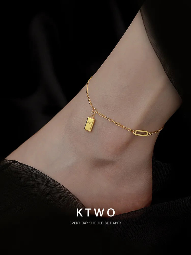 The Lucky Gold Bar Link Anklet | Minimalist Geometric