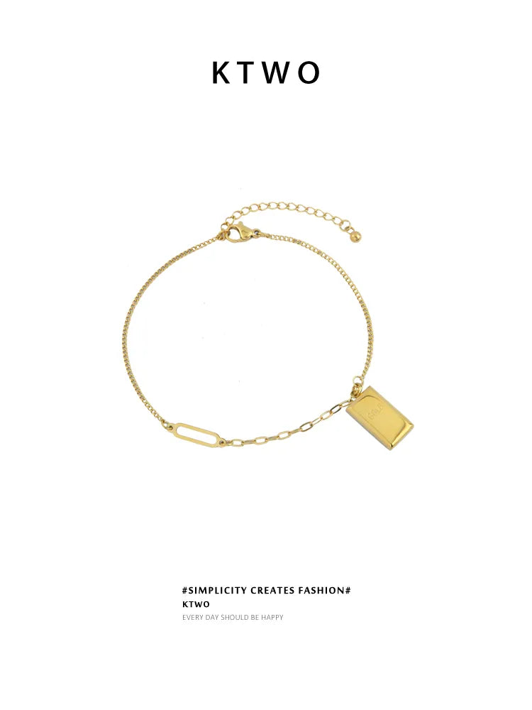 The Lucky Gold Bar Link Anklet | Minimalist Geometric