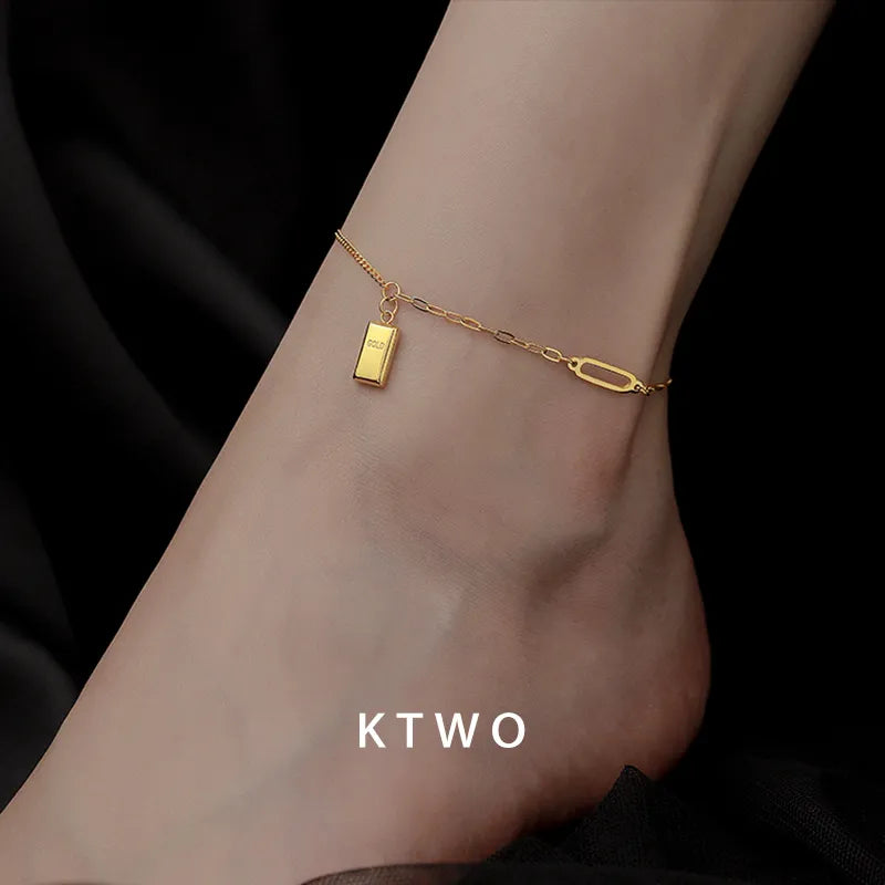 The Lucky Gold Bar Link Anklet | Minimalist Geometric