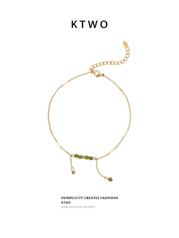 The Olive Green Y-Drop Anklet | Tassel Gemstone