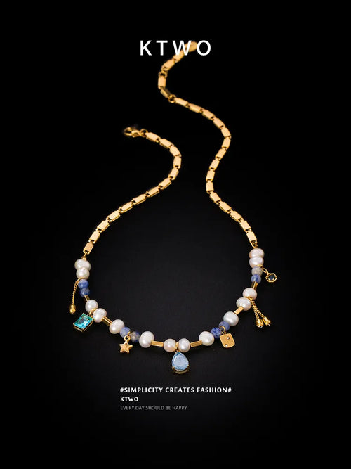 The Azure Charm & Pearl Necklace | Gemstone & Gold