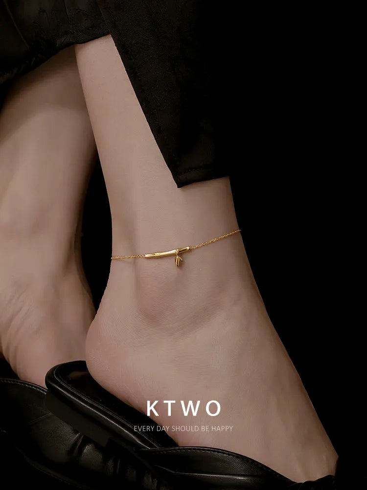 The Golden Bamboo Charm Anklet | Nature Inspired
