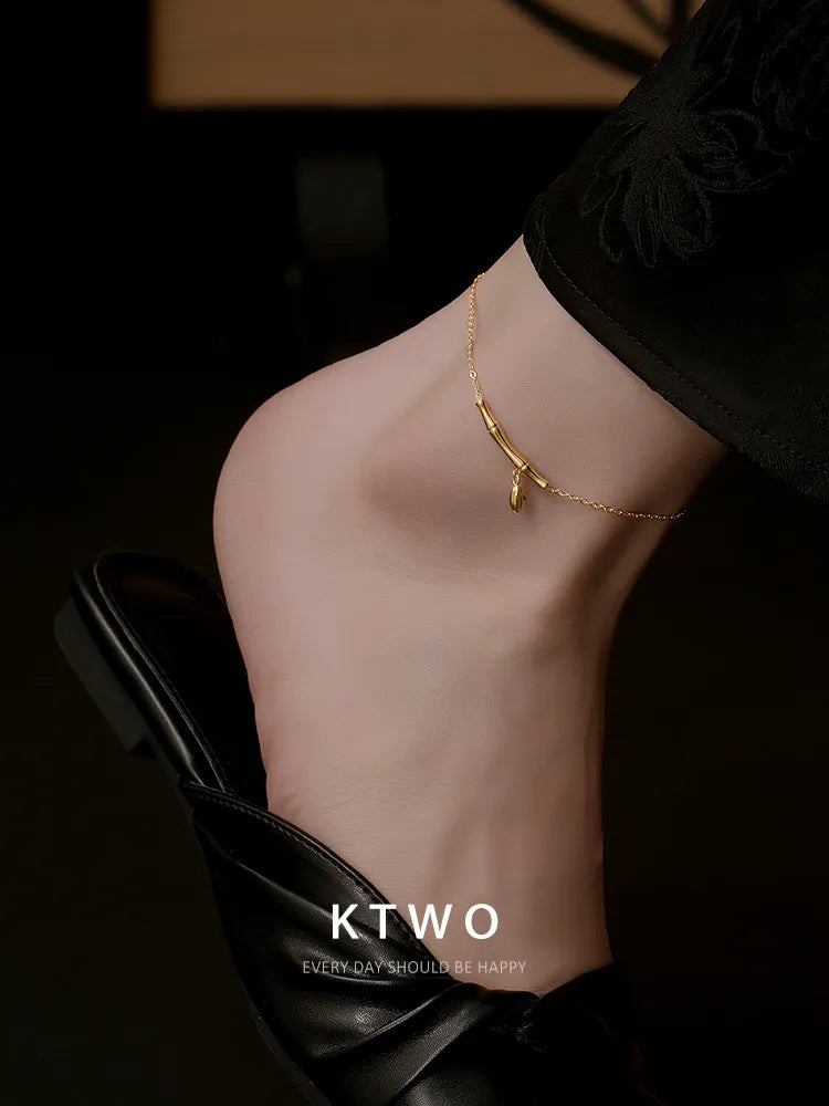 The Golden Bamboo Charm Anklet | Nature Inspired