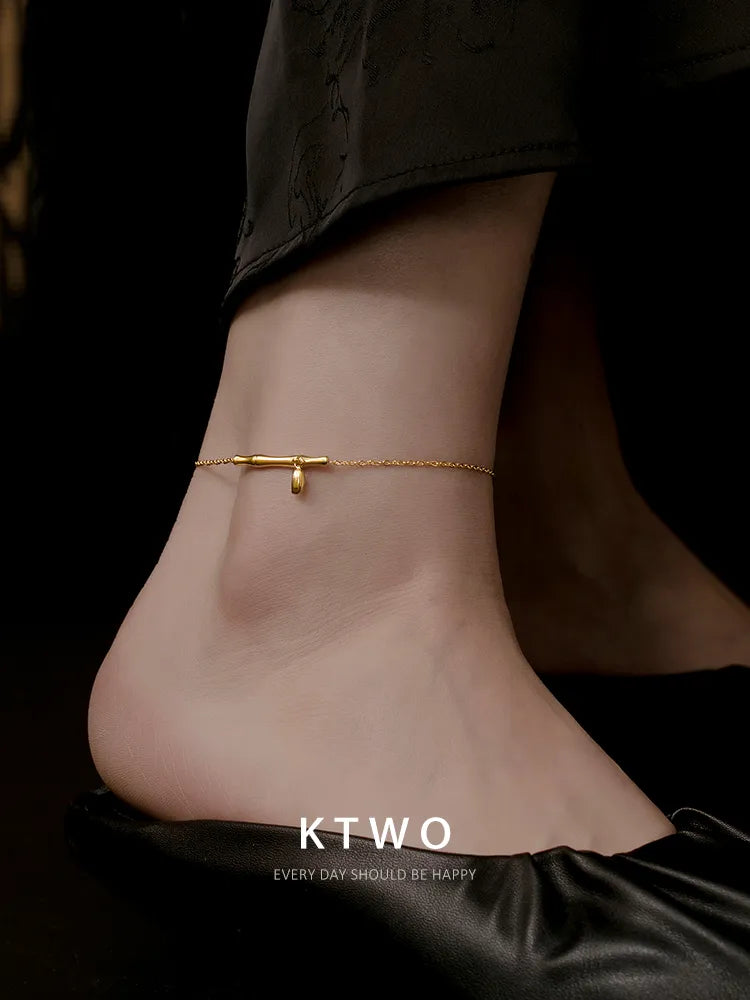 The Golden Bamboo Charm Anklet | Nature Inspired