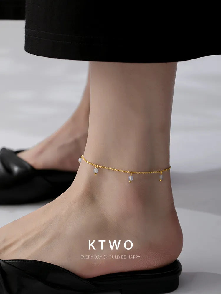 The Moonstone Dewdrop Station Anklet | Gold Vermeil