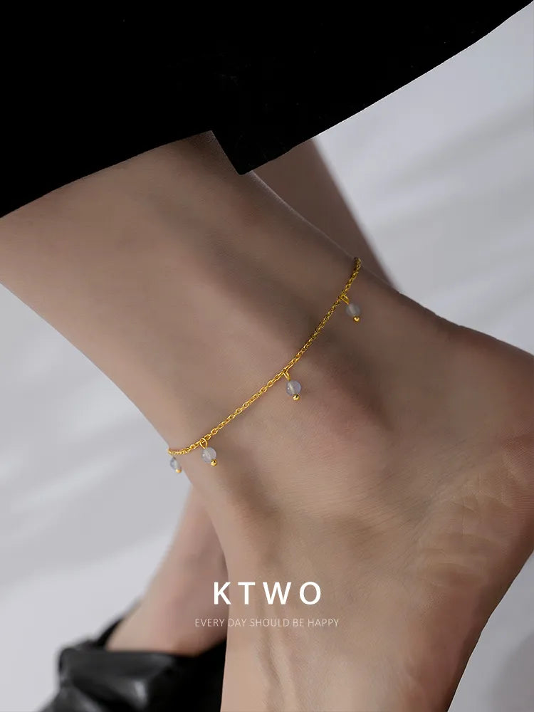 The Moonstone Dewdrop Station Anklet | Gold Vermeil