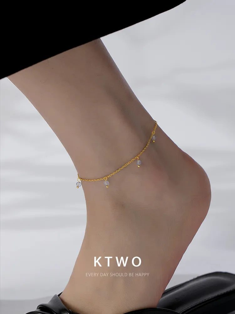 The Moonstone Dewdrop Station Anklet | Gold Vermeil