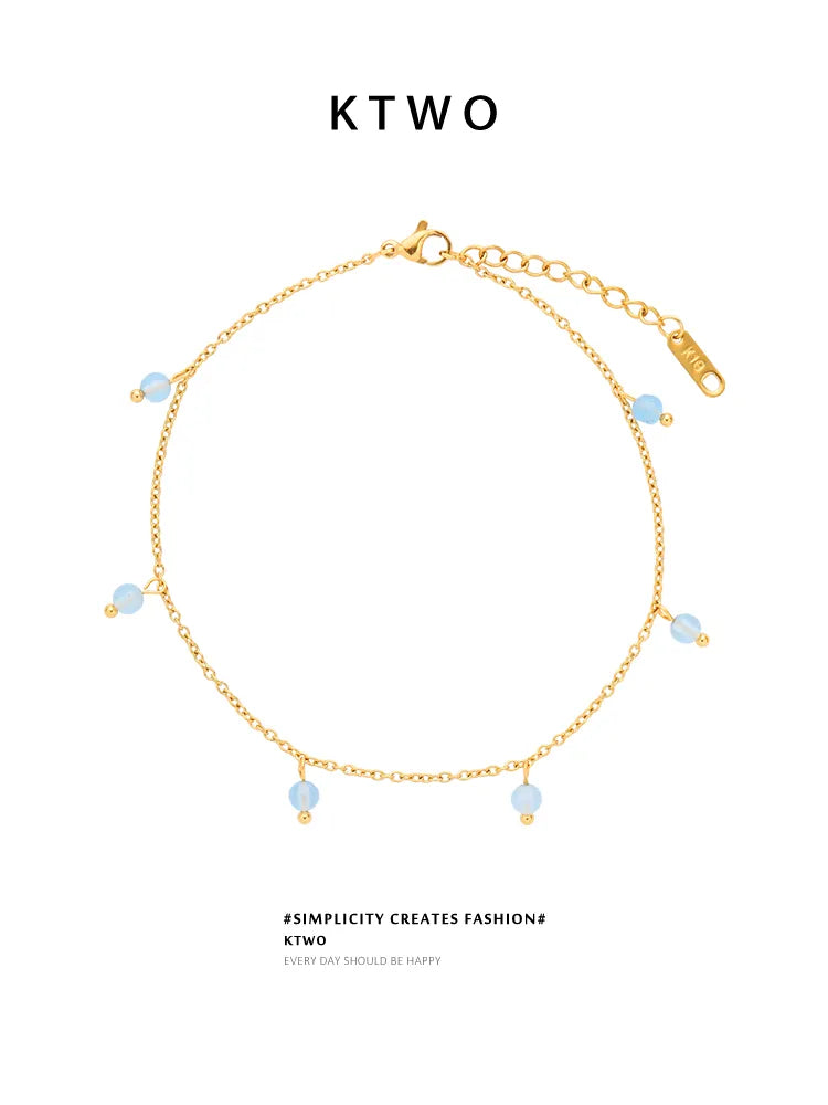 The Moonstone Dewdrop Station Anklet | Gold Vermeil
