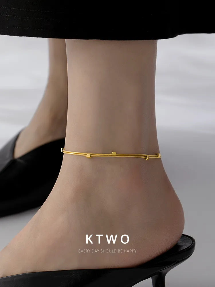 The Double Layer Cube Snake Anklet | Minimalist Gold