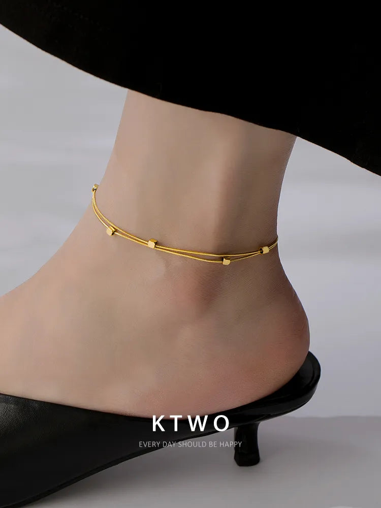 The Double Layer Cube Snake Anklet | Minimalist Gold