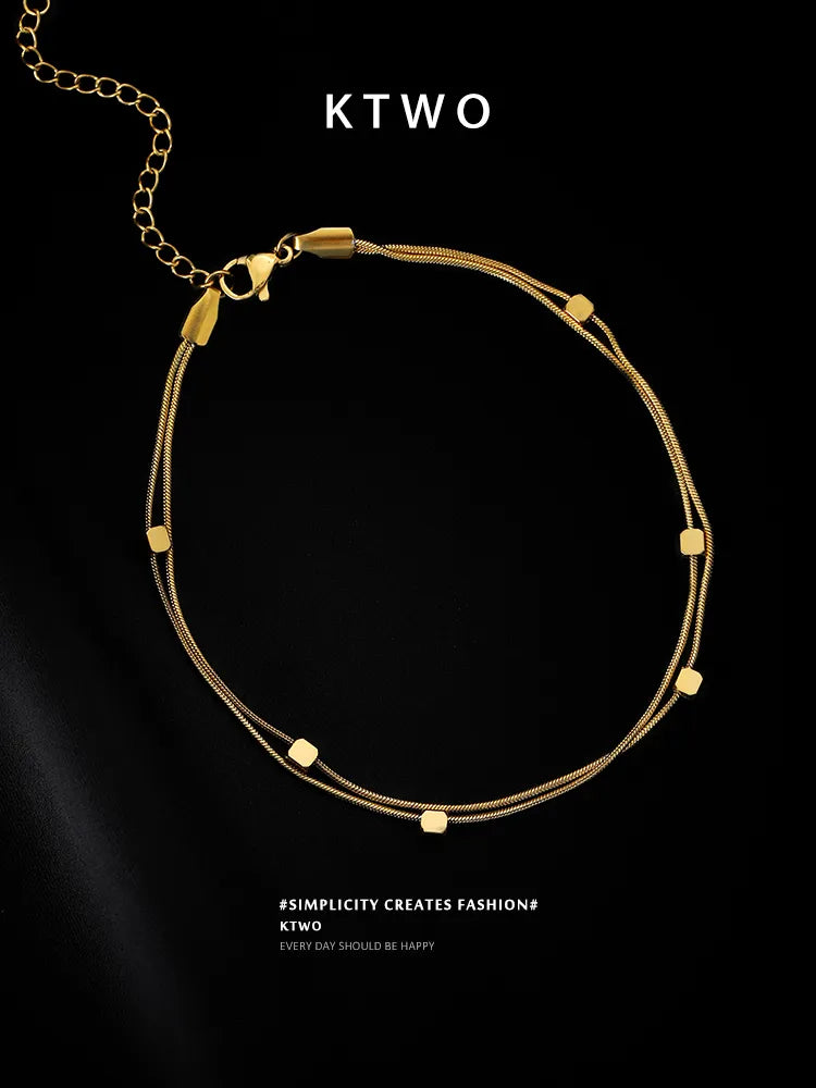 The Double Layer Cube Snake Anklet | Minimalist Gold