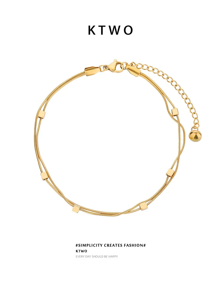 The Double Layer Cube Snake Anklet | Minimalist Gold