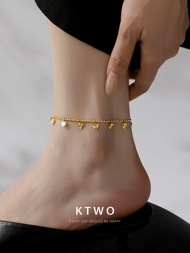 The Tiny Hearts Dangle Anklet | Textured Gold Charm