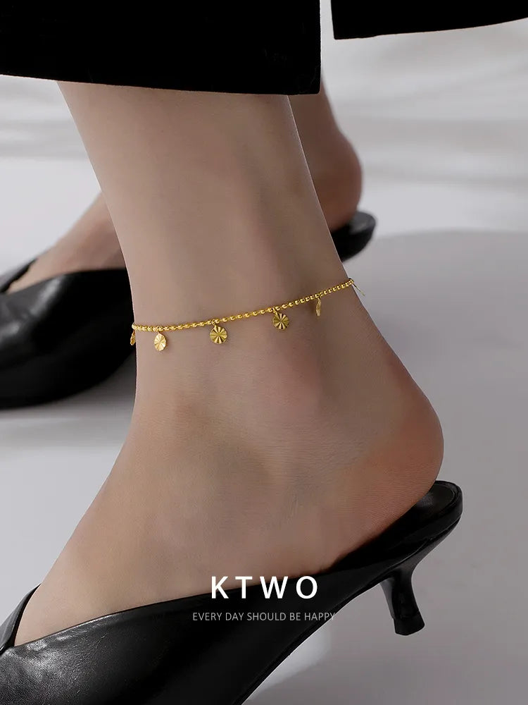 The Tiny Hearts Dangle Anklet | Textured Gold Charm