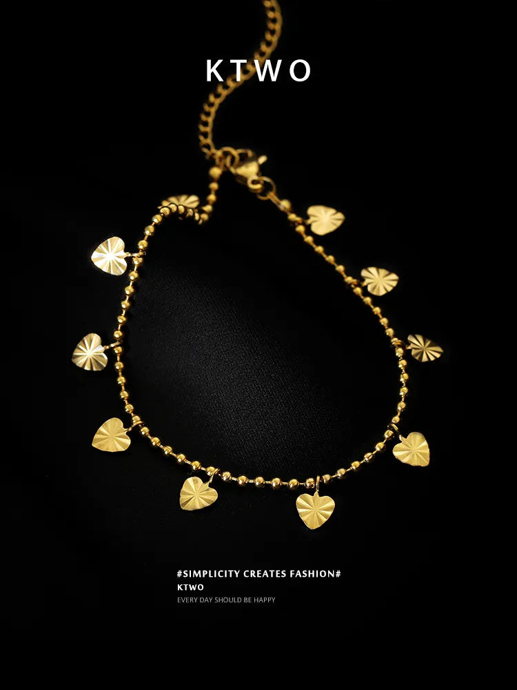 The Tiny Hearts Dangle Anklet | Textured Gold Charm