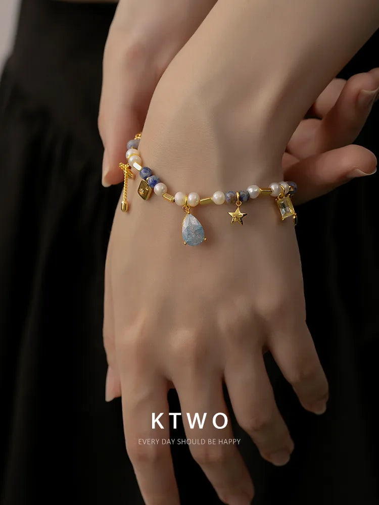 The Azure Charm & Pearl Necklace | Gemstone & Gold