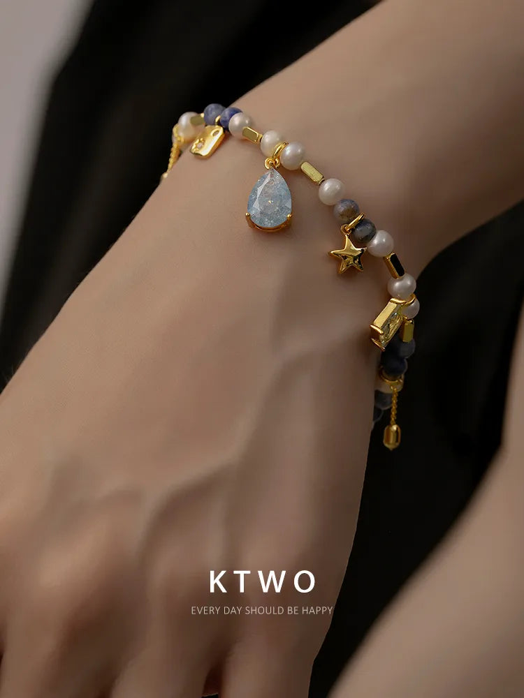 The Azure Charm & Pearl Necklace | Gemstone & Gold