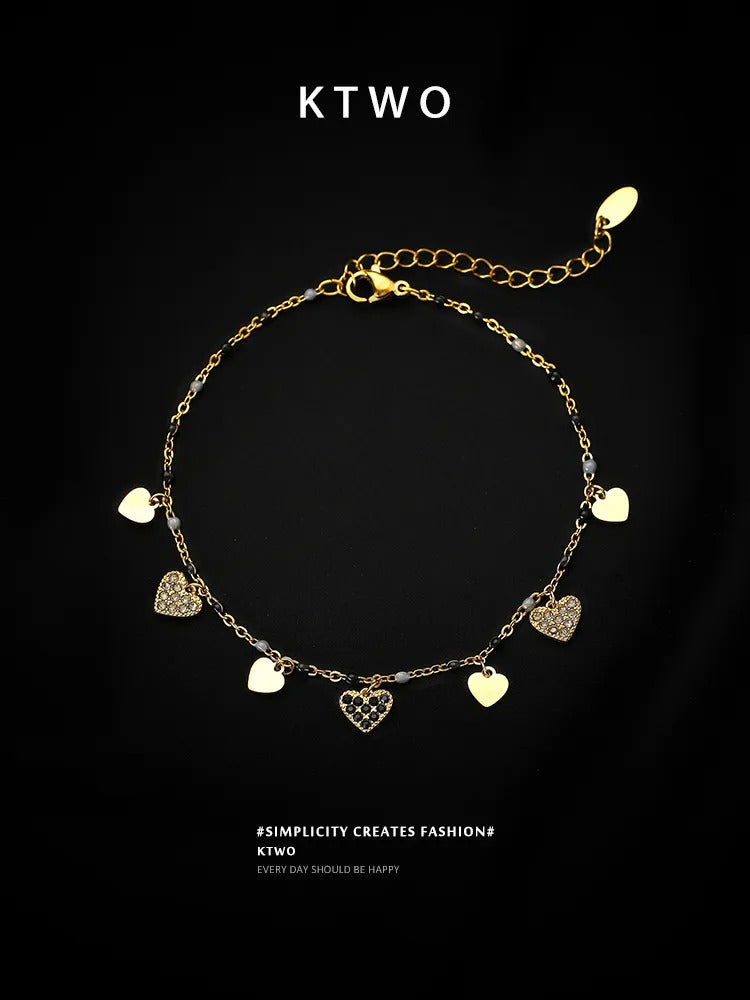 The Rainbow Pave Heart Anklet | Multi-Color Charms