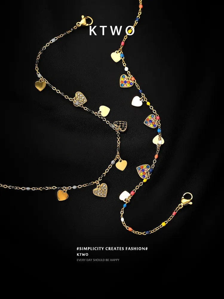 The Rainbow Pave Heart Anklet | Multi-Color Charms