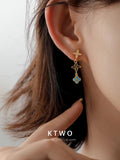 The Triple Quatrefoil Linear Earrings | Turquoise & Crystal