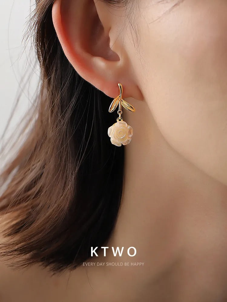 The White Rose Sculpted Drop Earrings | Mother of Pearl Style
