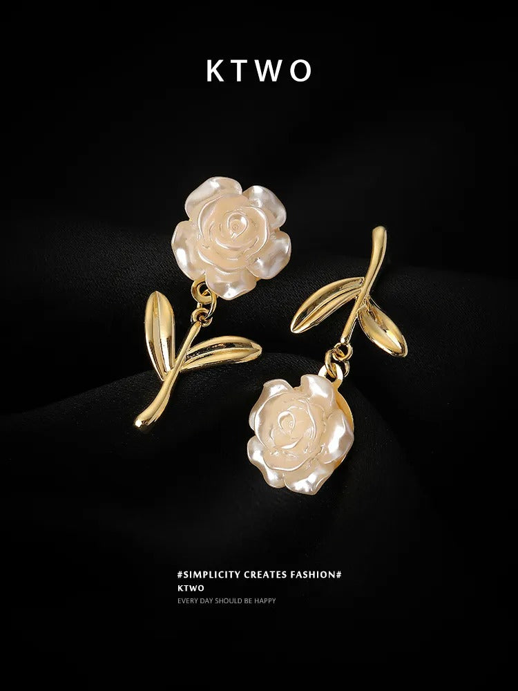 The White Rose Sculpted Drop Earrings | Mother of Pearl Style