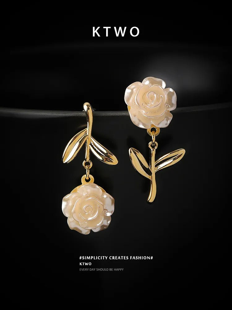 The White Rose Sculpted Drop Earrings | Mother of Pearl Style