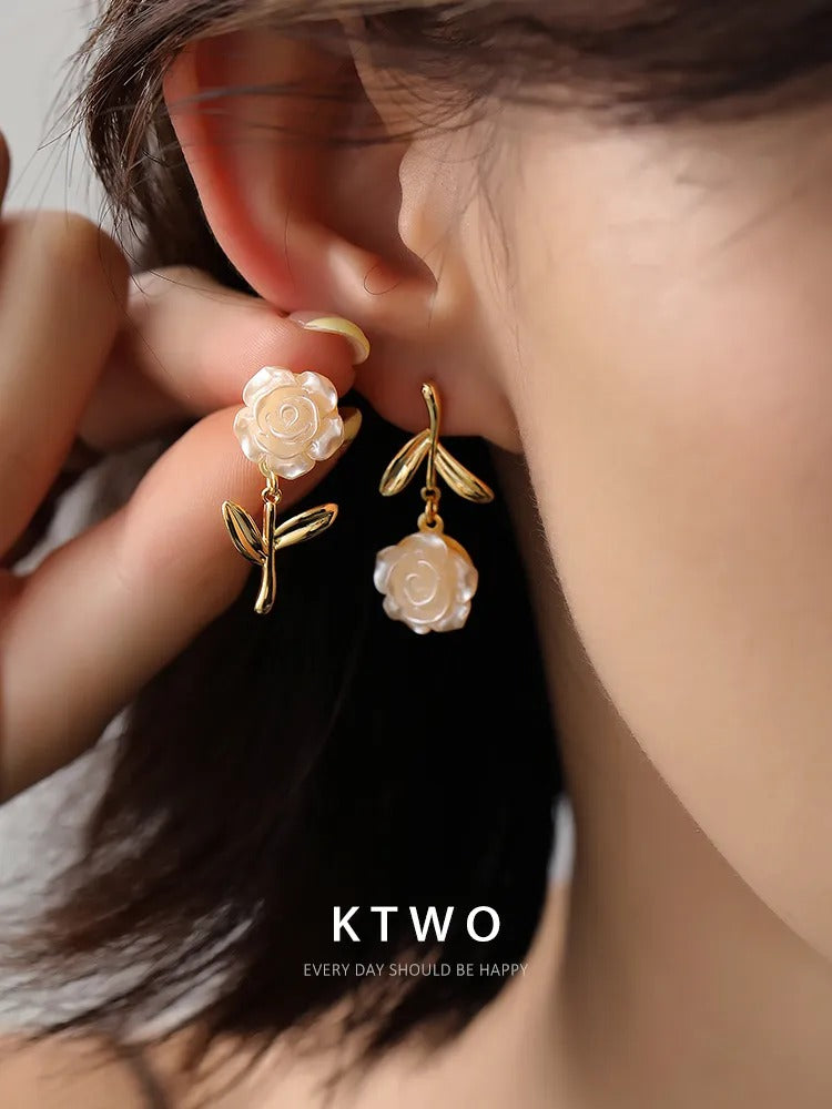 The White Rose Sculpted Drop Earrings | Mother of Pearl Style