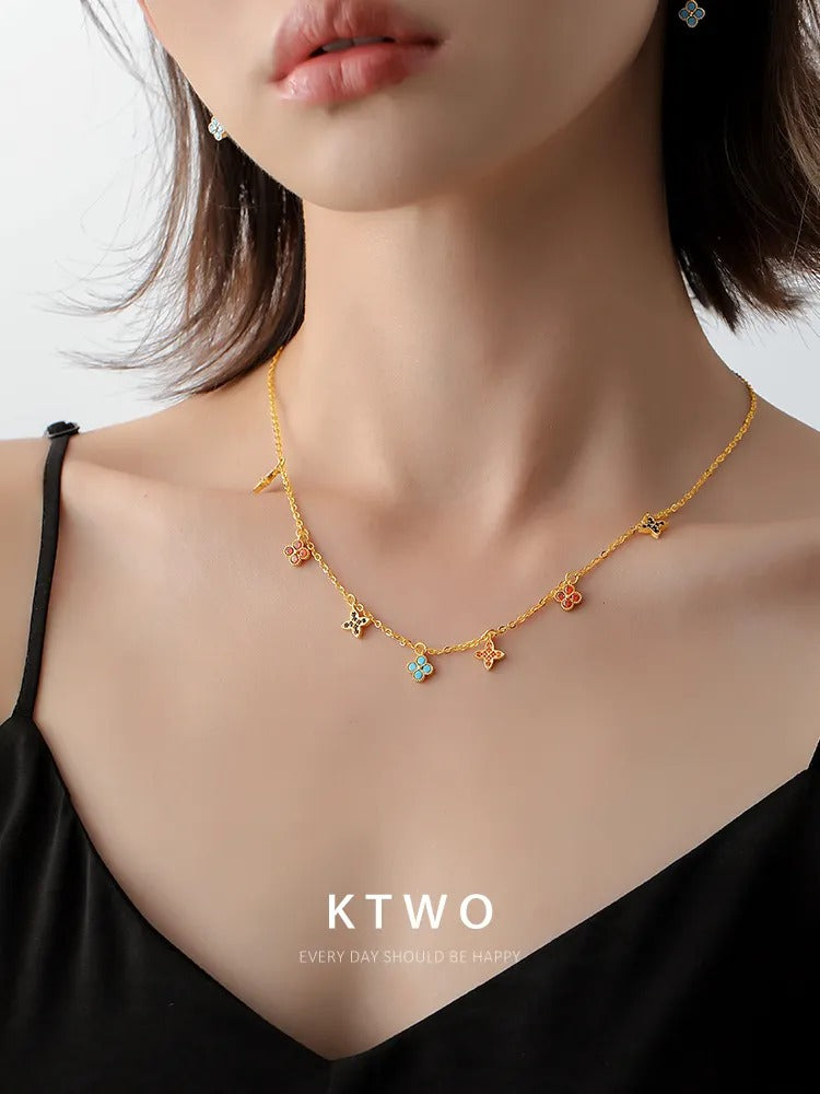 The Lucky Clover Station Necklace | Turquoise & Pave Gem