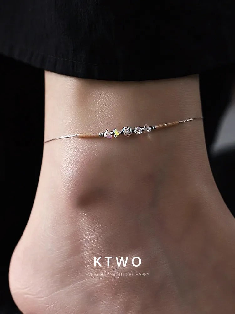 The Stardust Silver Chain Anklet | Faceted Crystal