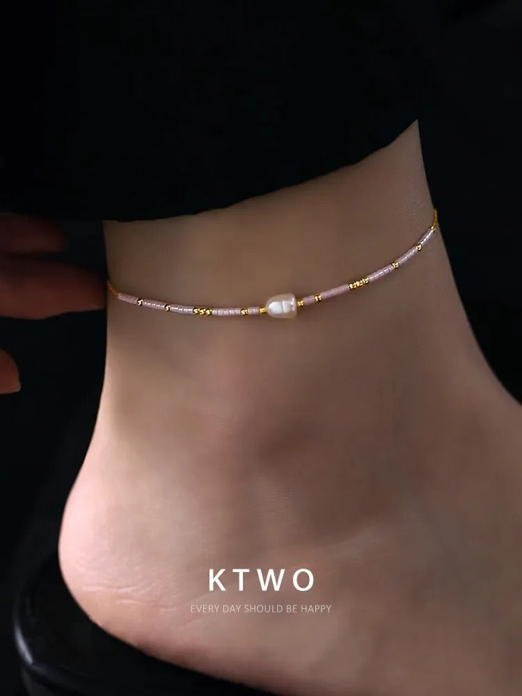 The Blush Pearl Beaded Anklet | Freshwater Pearl