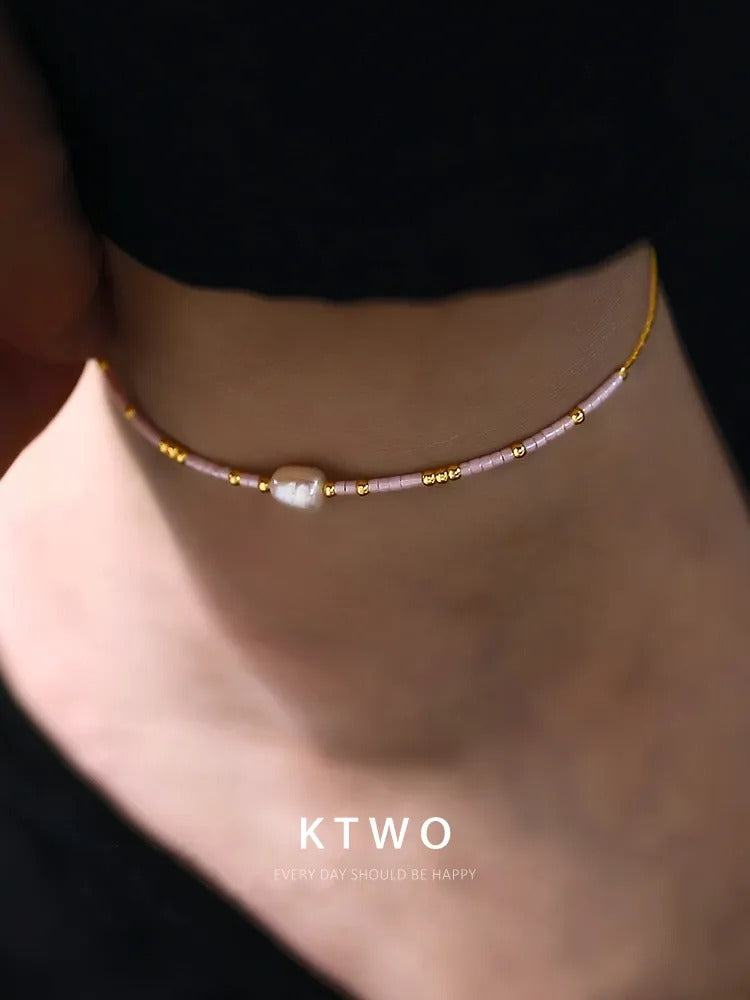 The Blush Pearl Beaded Anklet | Freshwater Pearl