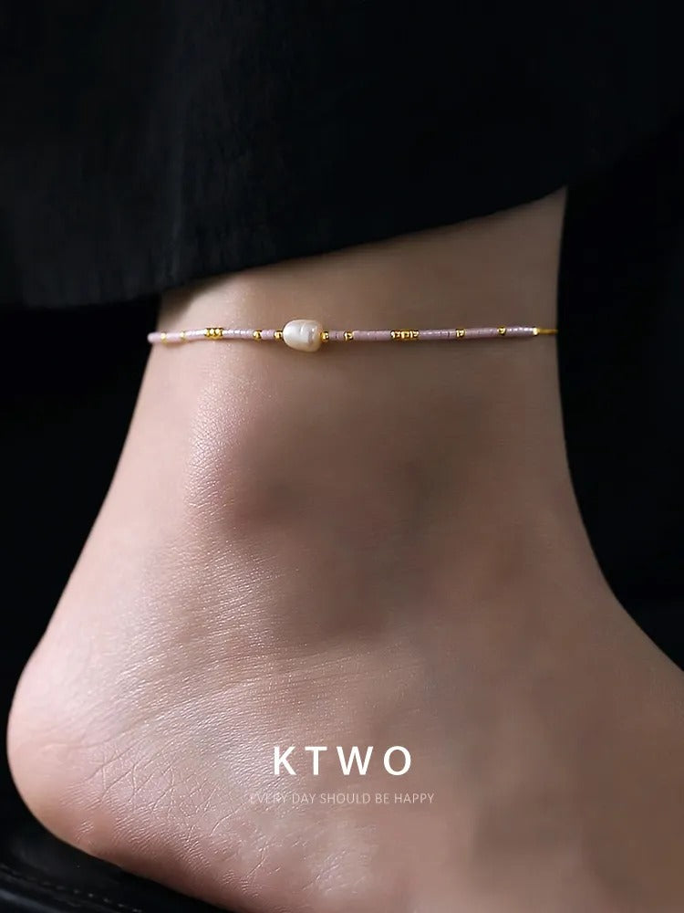 The Blush Pearl Beaded Anklet | Freshwater Pearl