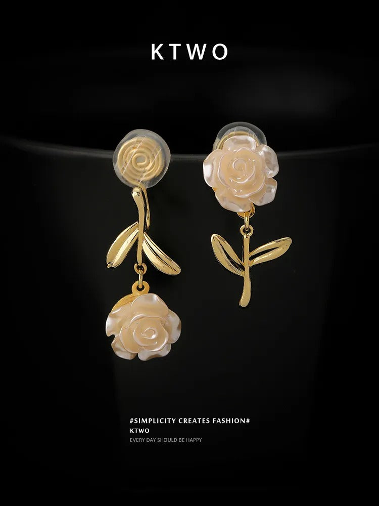 The White Rose Sculpted Drop Earrings | Mother of Pearl Style