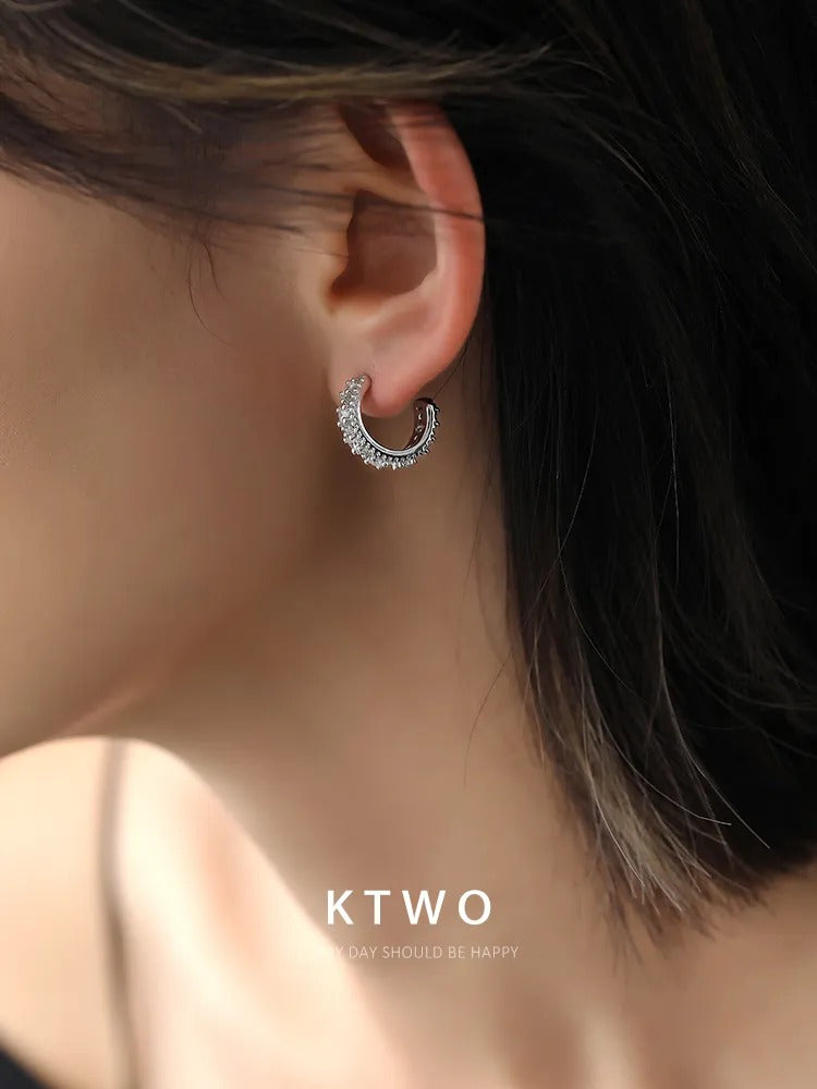 The Icy Silver Pave C-Hoops | Crystal Statement