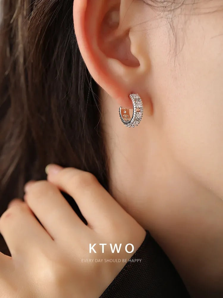 The Icy Silver Pave C-Hoops | Crystal Statement