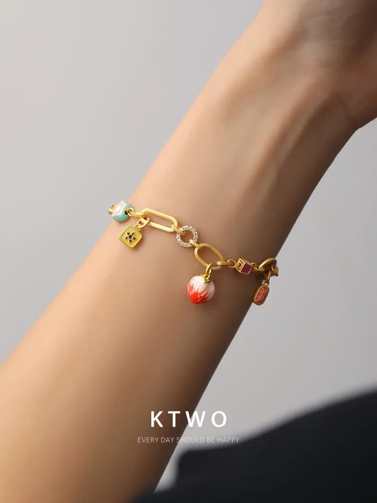 The Sweet Strawberry Charm Bracelet | Enamel Fruit Series