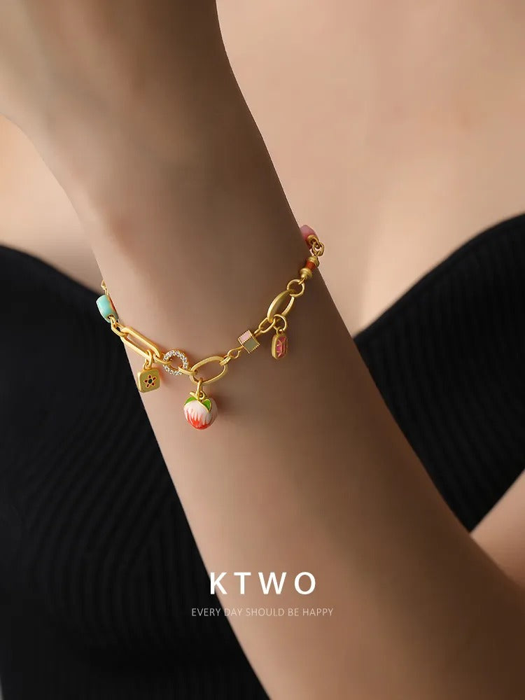 The Sweet Strawberry Charm Bracelet | Enamel Fruit Series