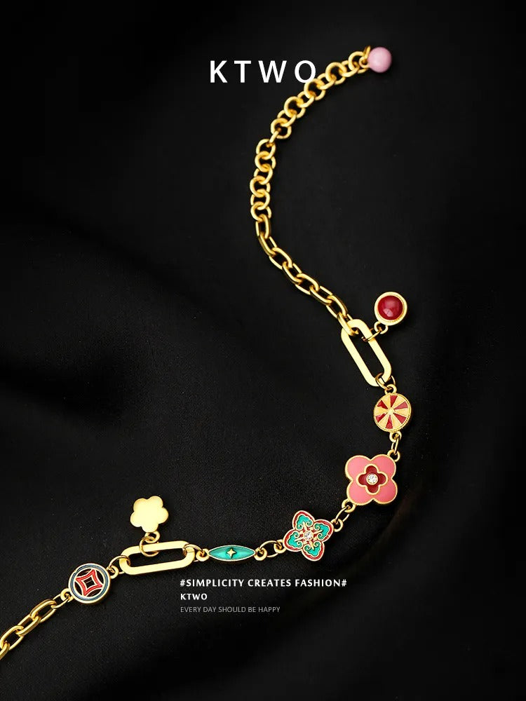 The Lucky Blossom Paperclip Bracelet | Pink Enamel