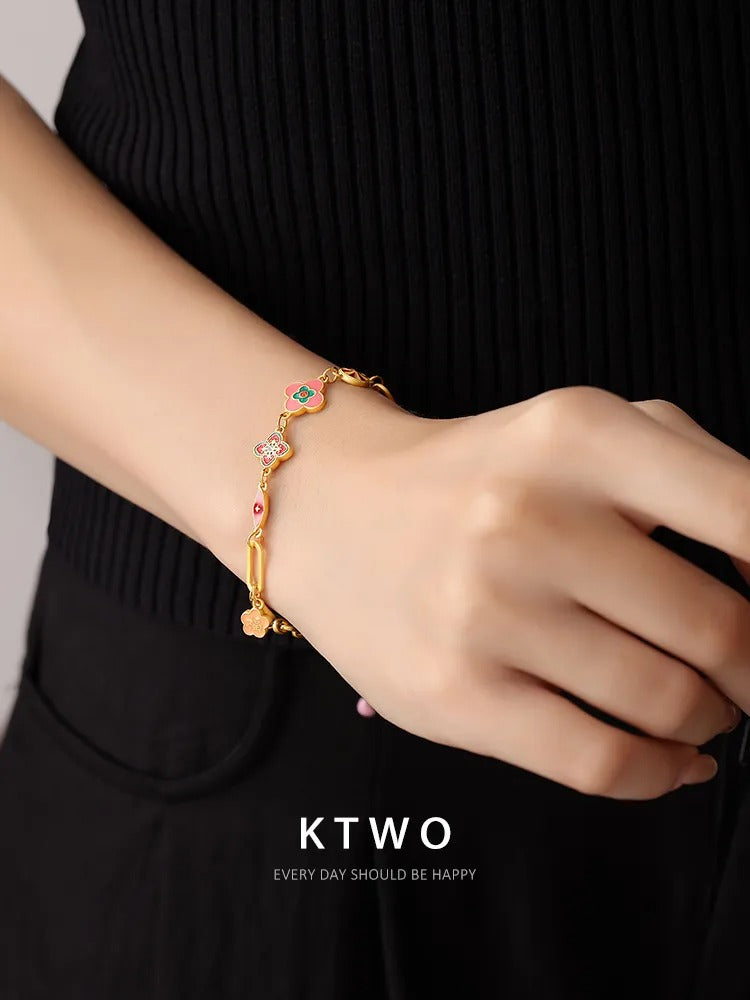 The Lucky Blossom Paperclip Bracelet | Pink Enamel