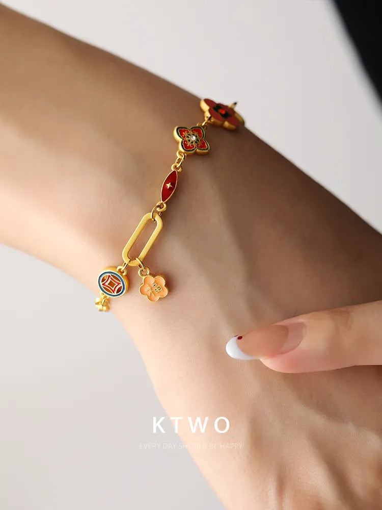 The Lucky Blossom Paperclip Bracelet | Pink Enamel