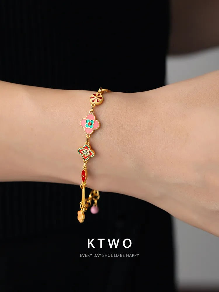 The Lucky Blossom Paperclip Bracelet | Pink Enamel