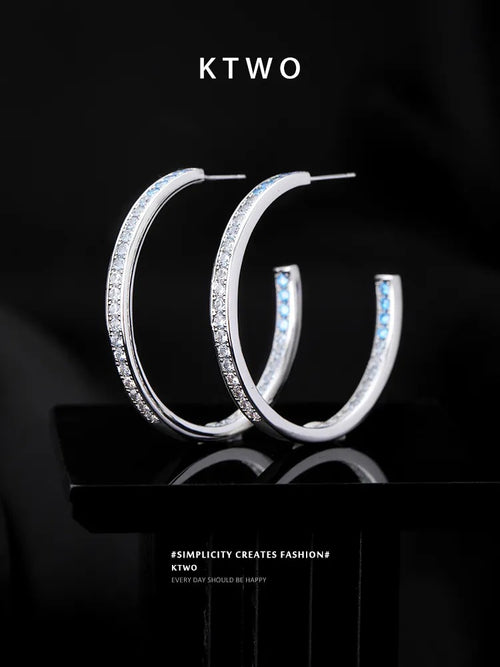 Sapphire Blue Crystal Hoop Earrings - 18k Gold Plated