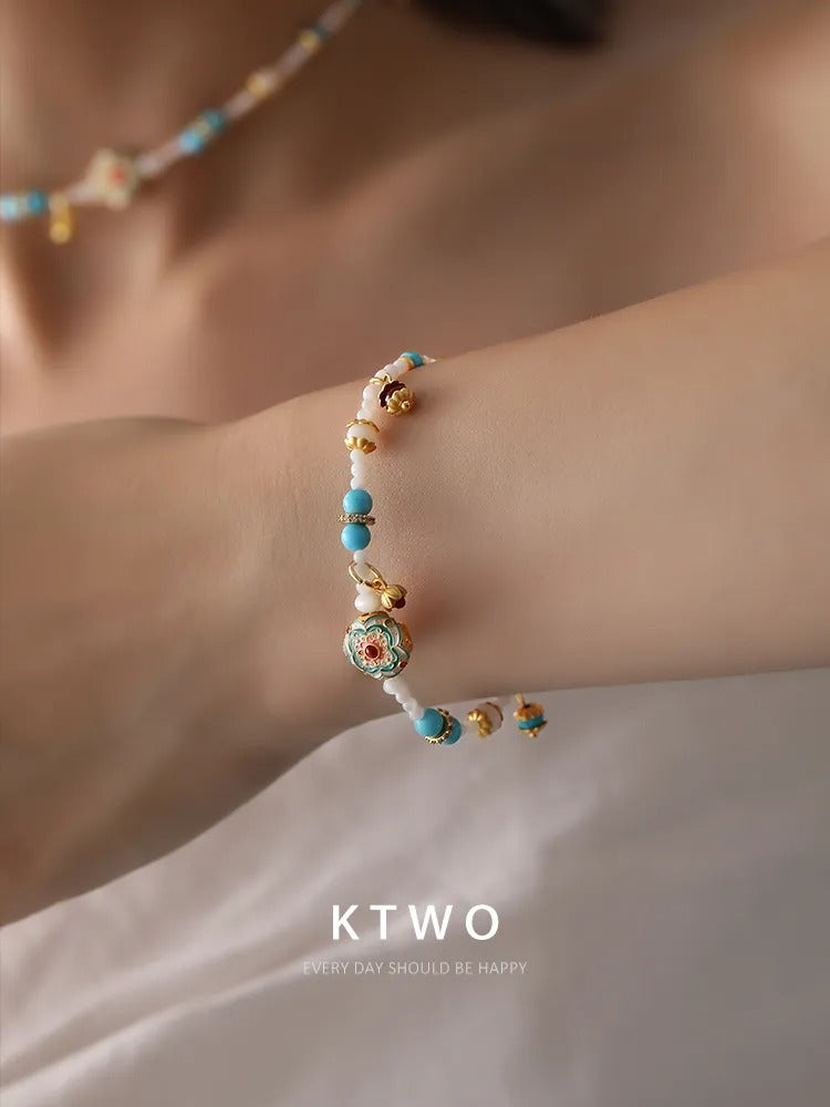 The Turquoise & Enamel Floral Bracelet | Beaded Gemstone