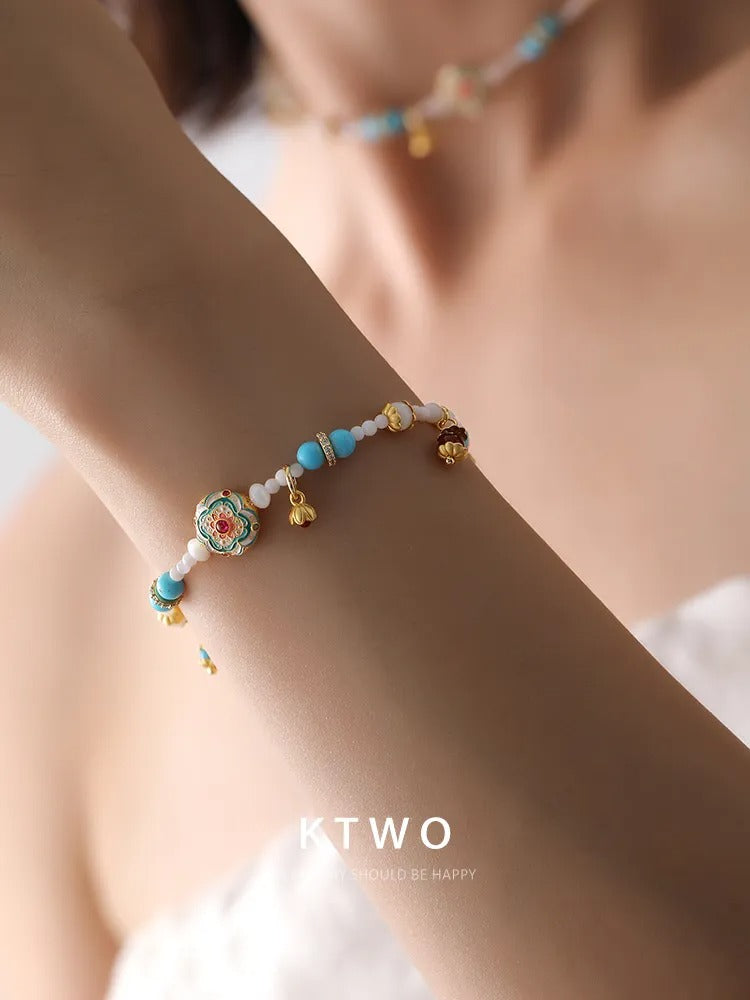 The Turquoise & Enamel Floral Bracelet | Beaded Gemstone