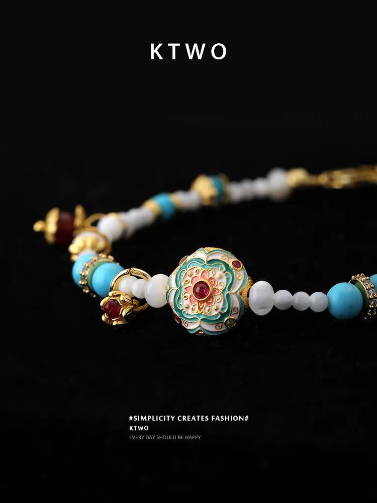 The Turquoise & Enamel Floral Bracelet | Beaded Gemstone