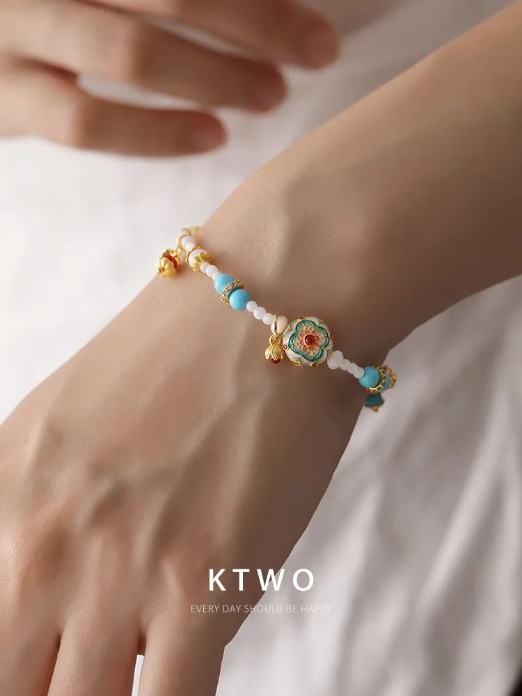 The Turquoise & Enamel Floral Bracelet | Beaded Gemstone