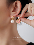 The Pink Flora Pearl Drop Earrings | Enamel & Gold Vermeil