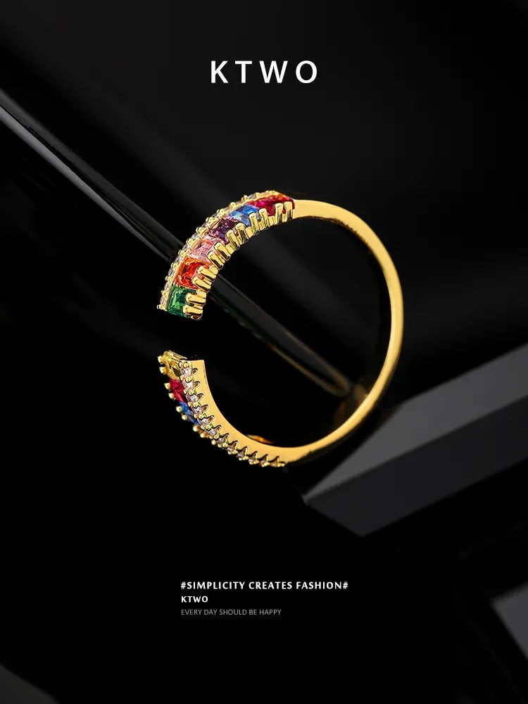 The Rainbow Baguette Gemstone Ring | Multi-Color Gold